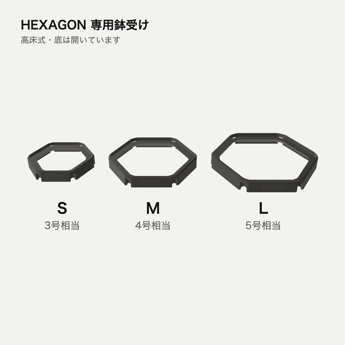 HEXAGON 専用鉢受け S／M／L サイズ比較