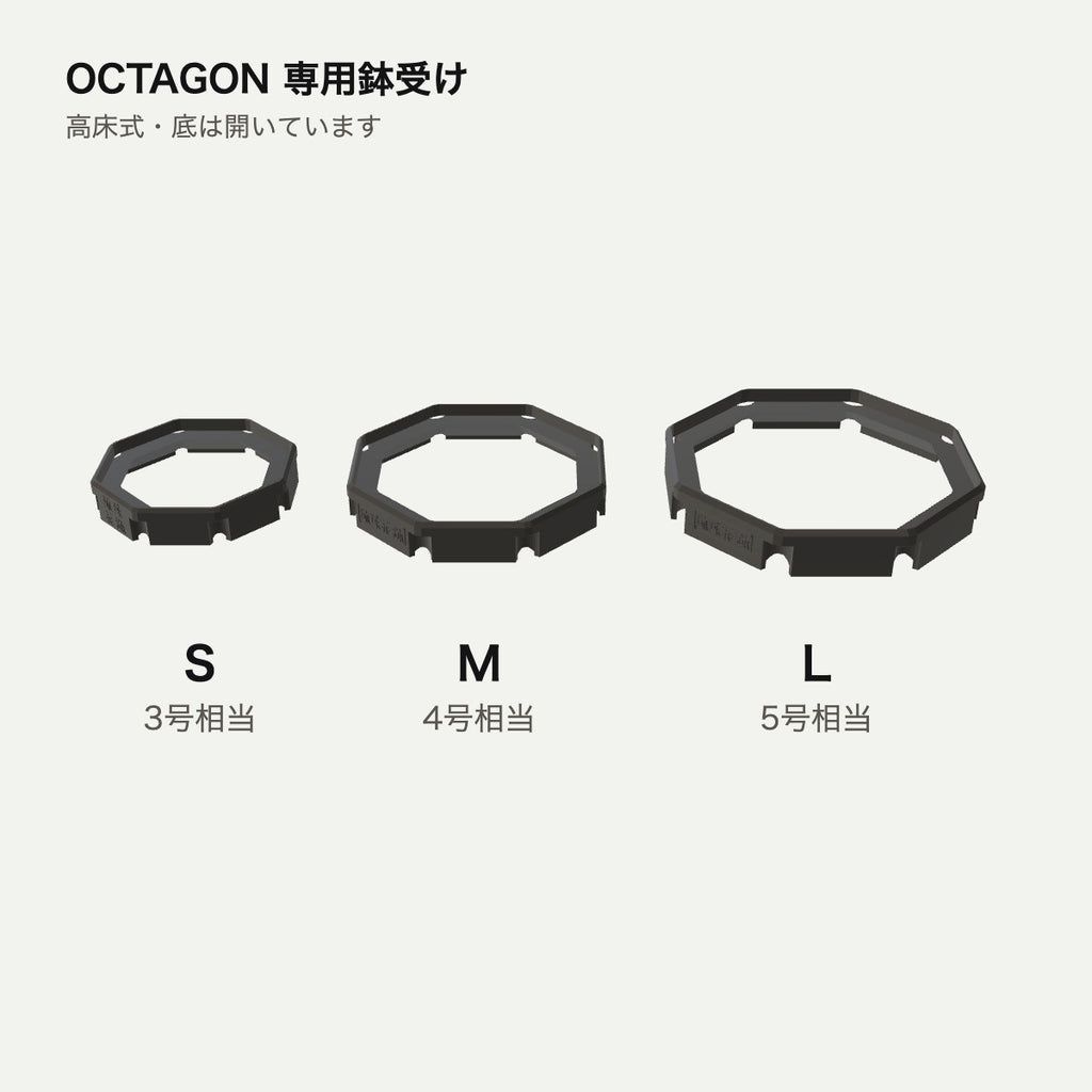 OCTAGON 専用鉢受け S／M／L サイズ比較
